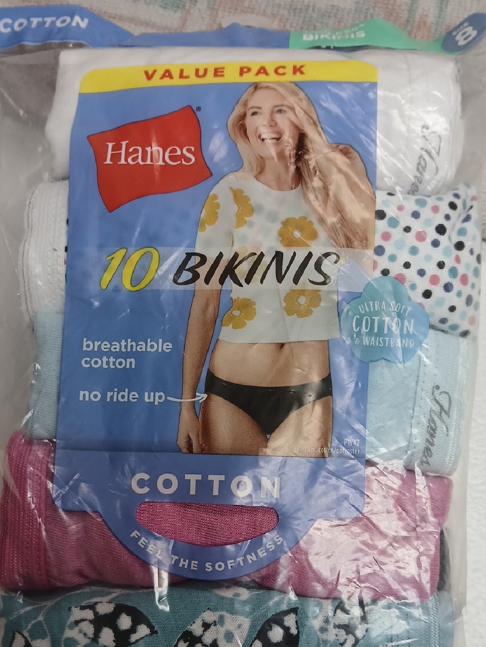 Hanes Bikini Cotton Underwear Pack - White, Light Blue, Pink, Multicolor